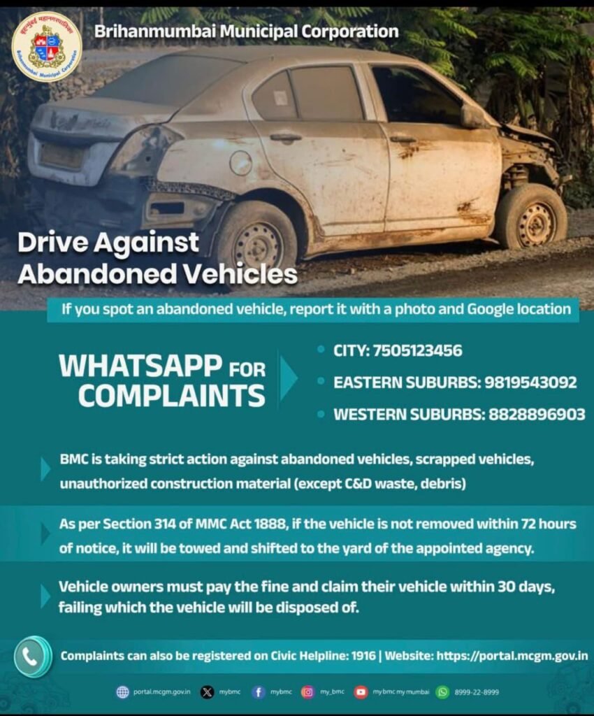 BMC Mumbai Drive Against Abandoned Vehicle August 2025