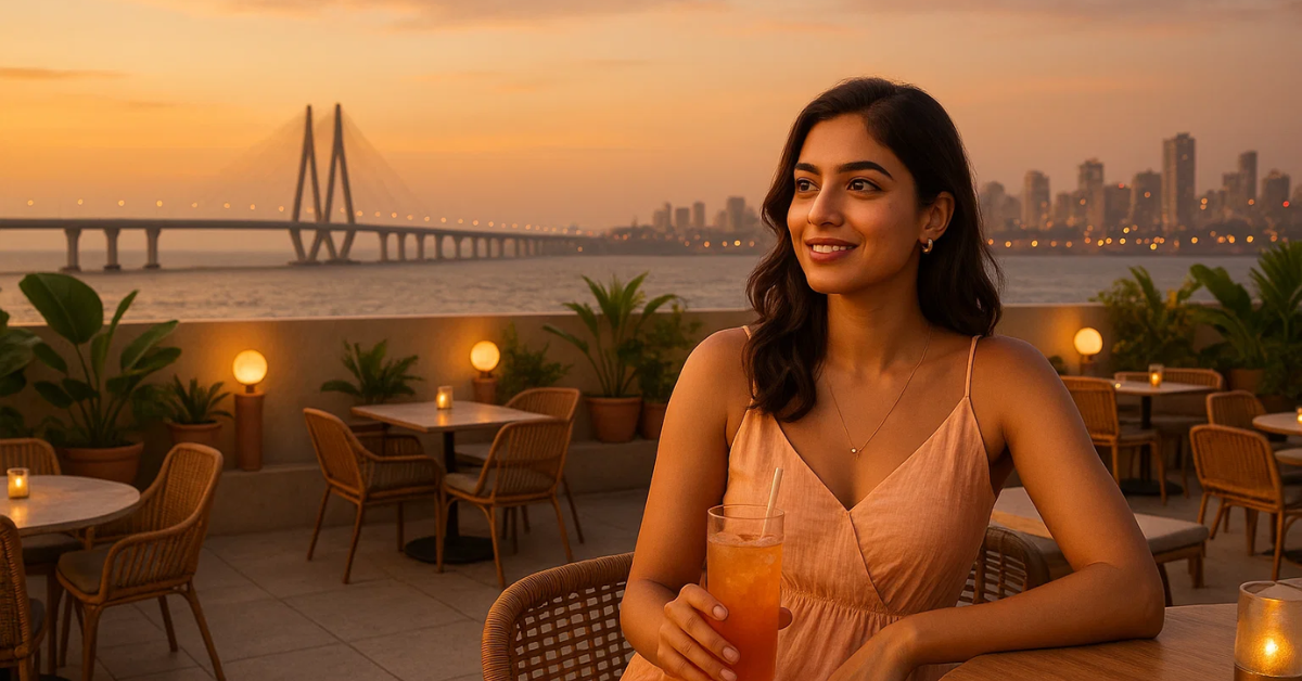 rooftop restaurant in Mumbai at golden sunset